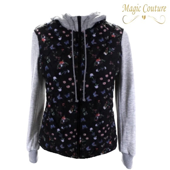 NWT DREW Rebecca Butterfly Print Zip Front Hooded Jacket 🖤🦋🖤